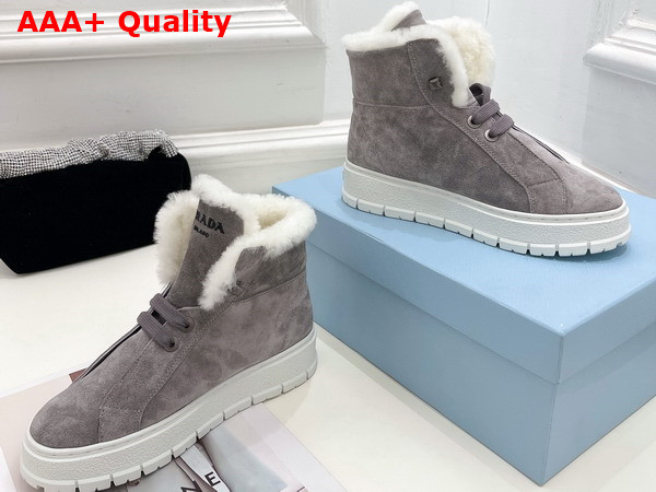 Prada Suede Lace Up Booties in Grey Replica