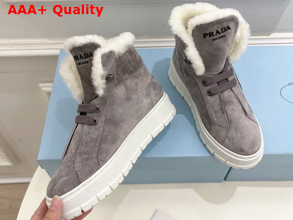 Prada Suede Lace Up Booties in Grey Replica