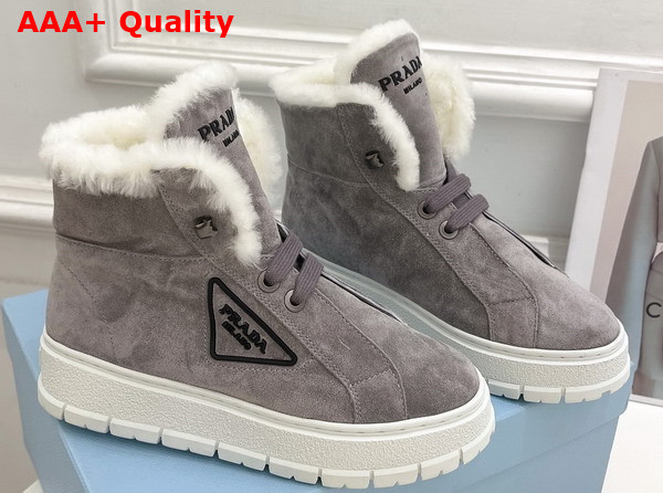 Prada Suede Lace Up Booties in Grey Replica