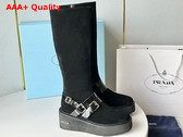 Prada Suede Leather Boot in Black with Strap Replica