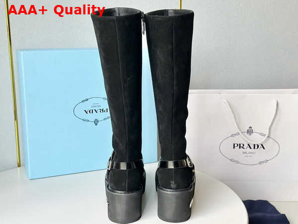 Prada Suede Leather Boot in Black with Strap Replica