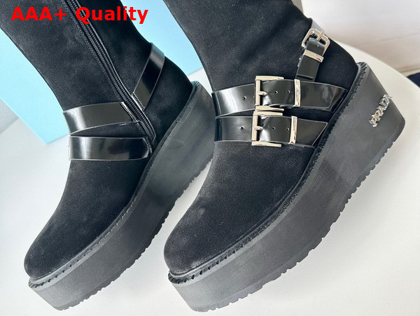 Prada Suede Leather Boot in Black with Strap Replica