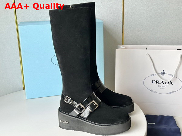 Prada Suede Leather Boot in Black with Strap Replica