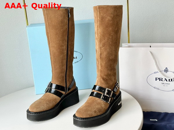 Prada Suede Leather Boot in Ecru with Strap Replica