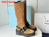 Prada Suede Leather Boot in Ecru with Strap Replica