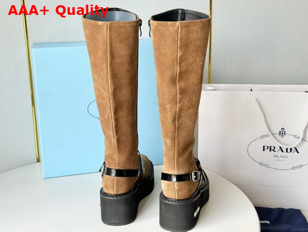 Prada Suede Leather Boot in Ecru with Strap Replica