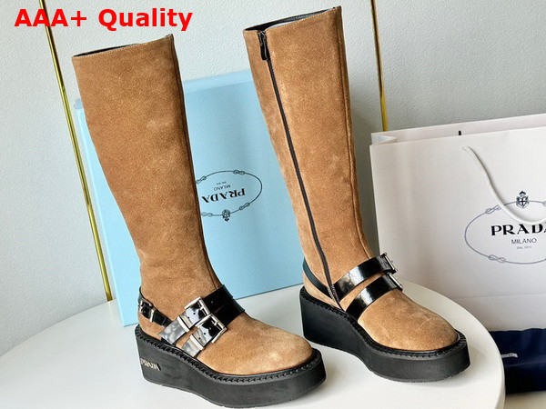 Prada Suede Leather Boot in Ecru with Strap Replica