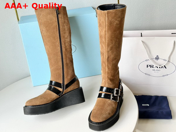 Prada Suede Leather Boot in Ecru with Strap Replica