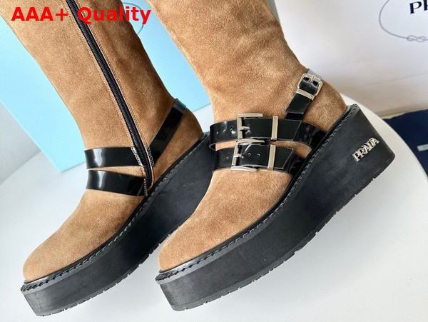 Prada Suede Leather Boot in Ecru with Strap Replica