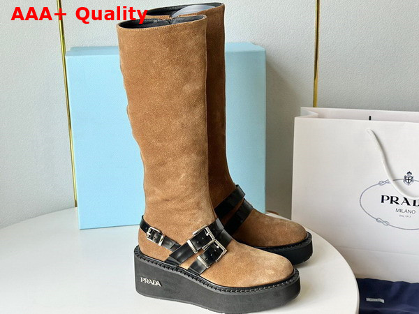 Prada Suede Leather Boot in Ecru with Strap Replica