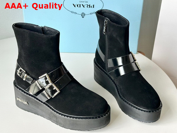 Prada Suede Leather Bootie in Black with Strap Replica