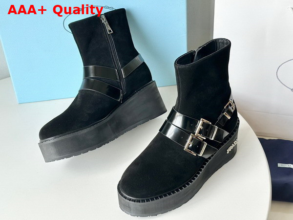 Prada Suede Leather Bootie in Black with Strap Replica