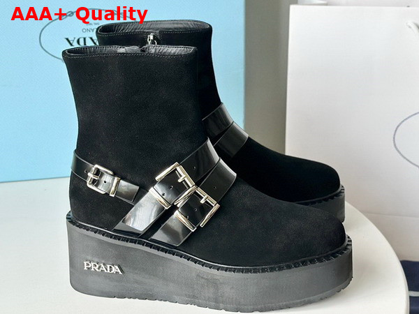 Prada Suede Leather Bootie in Black with Strap Replica