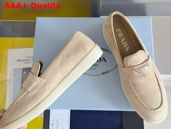 Prada Suede Leather Loafers in Beige 1D222N Replica