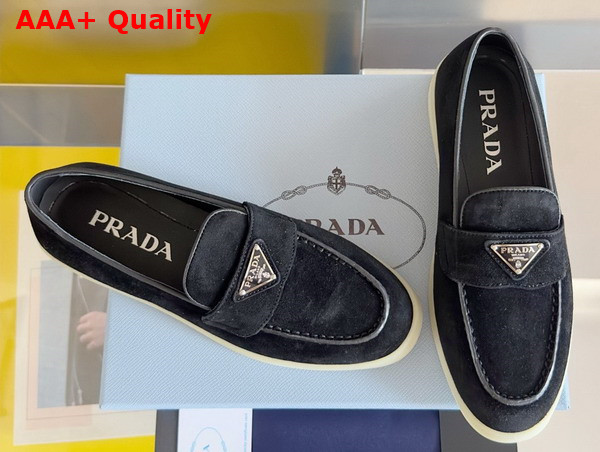 Prada Suede Leather Loafers in Black 1D222N Replica