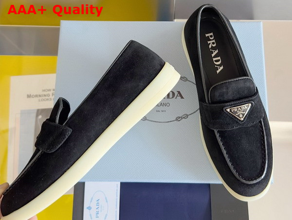 Prada Suede Leather Loafers in Black 1D222N Replica