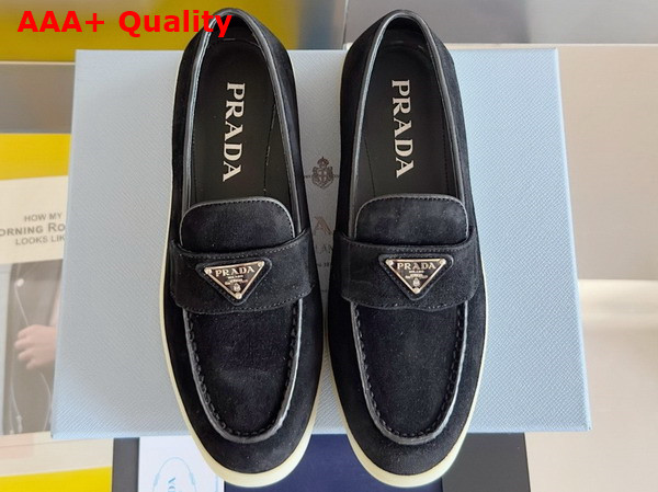 Prada Suede Leather Loafers in Black 1D222N Replica