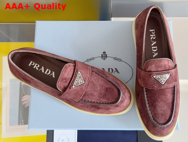 Prada Suede Leather Loafers in Burgundy 1D222N Replica