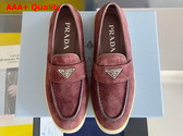 Prada Suede Leather Loafers in Burgundy 1D222N Replica