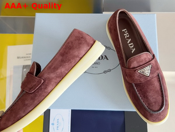 Prada Suede Leather Loafers in Burgundy 1D222N Replica