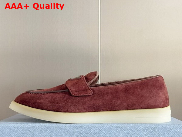 Prada Suede Leather Loafers in Burgundy 1D222N Replica