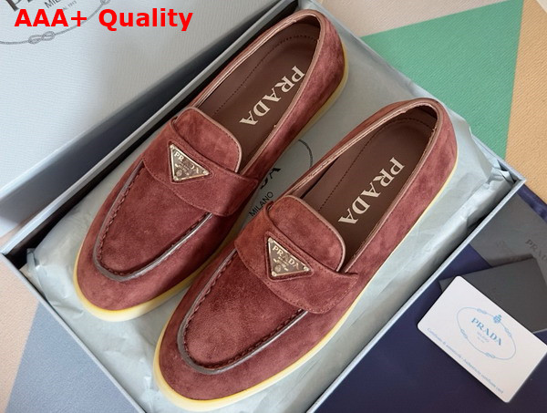 Prada Suede Leather Loafers in Burgundy 1D222N Replica