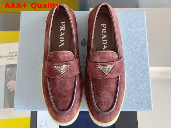 Prada Suede Leather Loafers in Burgundy 1D222N Replica