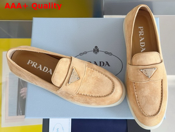 Prada Suede Leather Loafers in Ecru 1D222N Replica