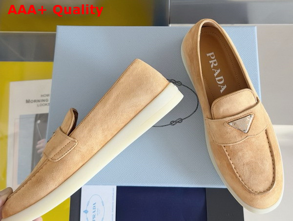 Prada Suede Leather Loafers in Ecru 1D222N Replica