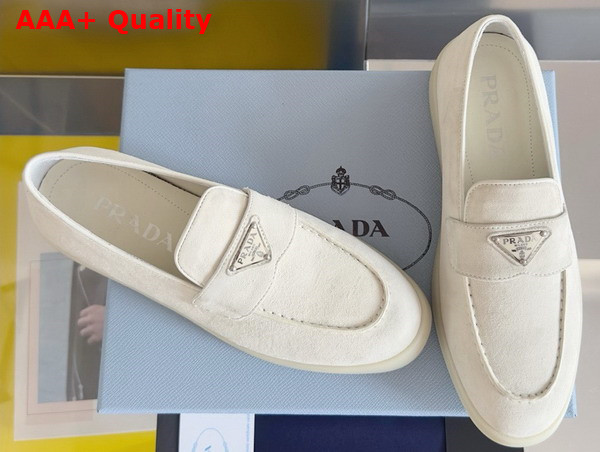 Prada Suede Leather Loafers in Ivory 1D222N Replica