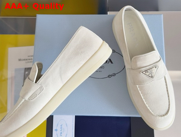 Prada Suede Leather Loafers in Ivory 1D222N Replica