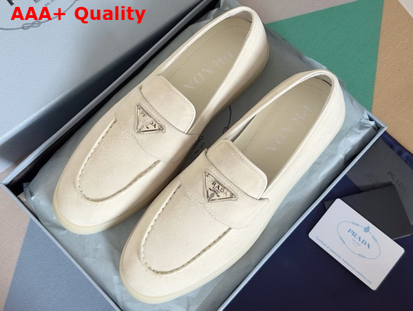 Prada Suede Leather Loafers in Ivory 1D222N Replica