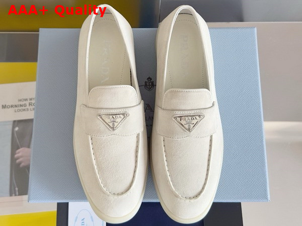 Prada Suede Leather Loafers in Ivory 1D222N Replica