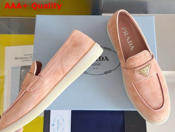 Prada Suede Leather Loafers in Pink 1D222N Replica