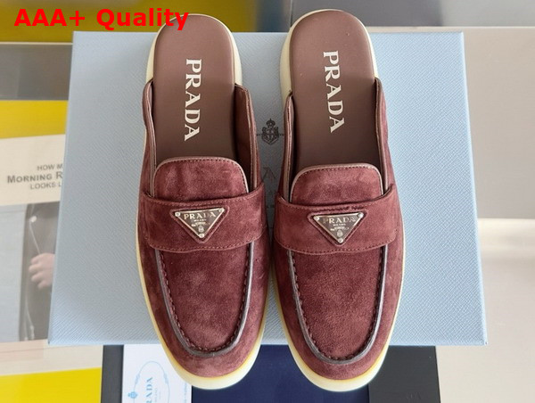 Prada Suede Mules in Burgundy 1D270N Replica