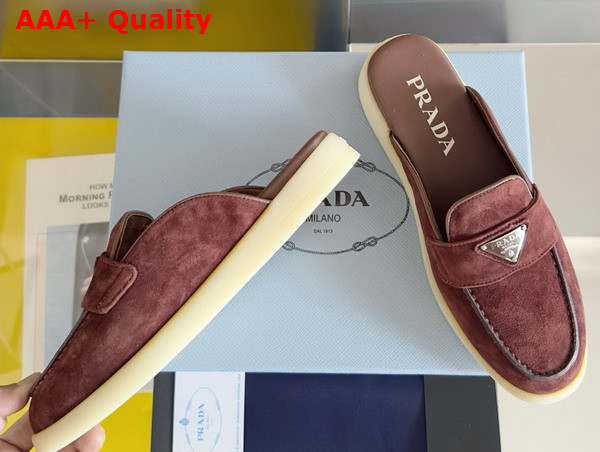 Prada Suede Mules in Burgundy 1D270N Replica