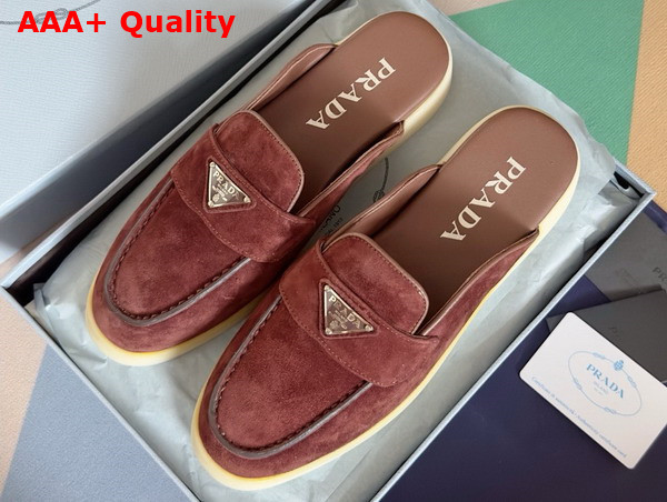 Prada Suede Mules in Burgundy 1D270N Replica