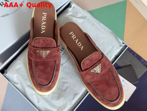 Prada Suede Mules in Burgundy 1D270N Replica