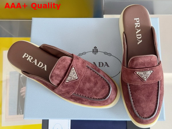 Prada Suede Mules in Burgundy 1D270N Replica