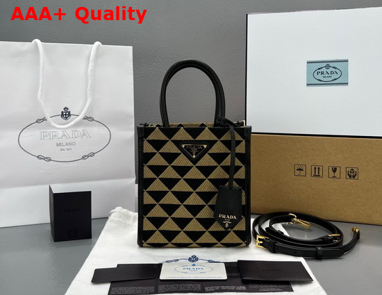 Prada Symbole Jacquard Fabric Micro Bag Black Beige 1BA355 Replica