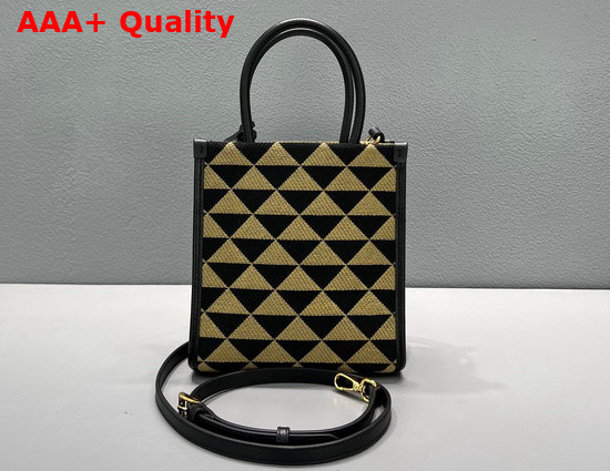 Prada Symbole Jacquard Fabric Micro Bag Black Beige 1BA355 Replica