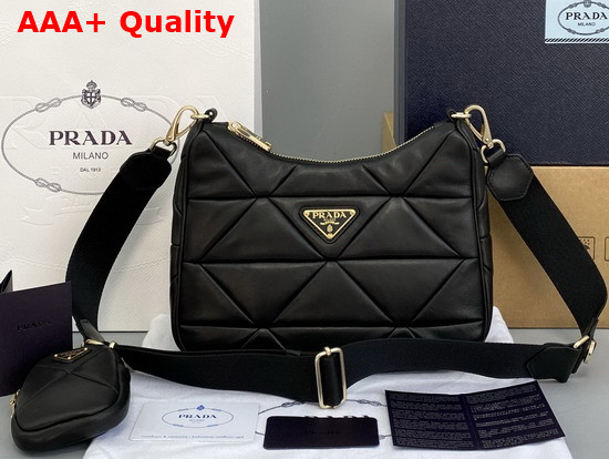 Prada System Nappa Leather Patchwork Shoulder Bag in Black 1BC157 Replica