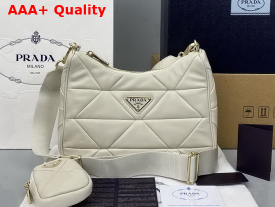 Prada System Nappa Leather Patchwork Shoulder Bag in White 1BC157 Replica