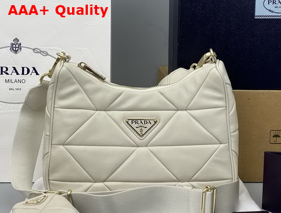 Prada System Nappa Leather Patchwork Shoulder Bag in White 1BC157 Replica