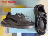 Prada Systeme Brushed Leather Sneakers with Bike Fabric and Suede Elements Black 2EG424 Replica