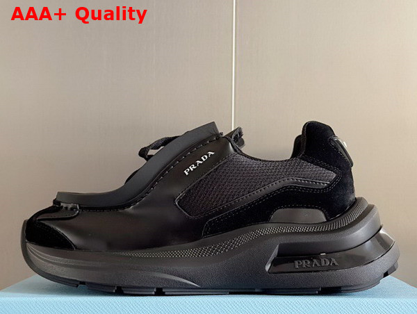 Prada Systeme Brushed Leather Sneakers with Bike Fabric and Suede Elements Black 2EG424 Replica