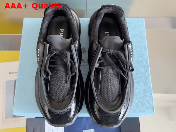 Prada Systeme Brushed Leather Sneakers with Bike Fabric and Suede Elements Black 2EG424 Replica