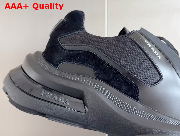 Prada Systeme Brushed Leather Sneakers with Bike Fabric and Suede Elements Black 2EG424 Replica