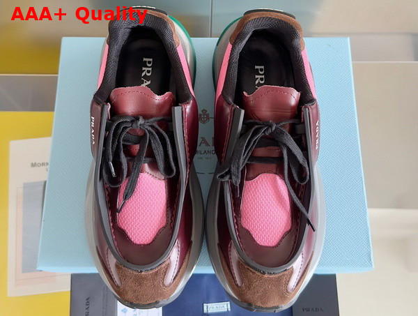 Prada Systeme Brushed Leather Sneakers with Bike Fabric and Suede Elements Garnet Peony Pink 2EG424 Replica