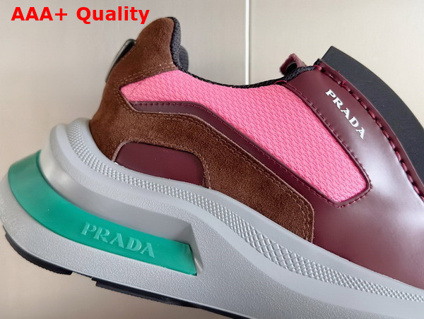 Prada Systeme Brushed Leather Sneakers with Bike Fabric and Suede Elements Garnet Peony Pink 2EG424 Replica